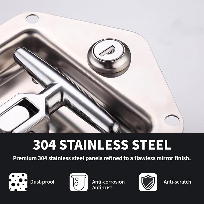 T-Handle Truck Tool Box Latch Replacement kit, 4PCS 304 Stainless Steel Folding Lock with Keys, Truck Box Trailer Door RV Camper Storage Box, 4 Pack