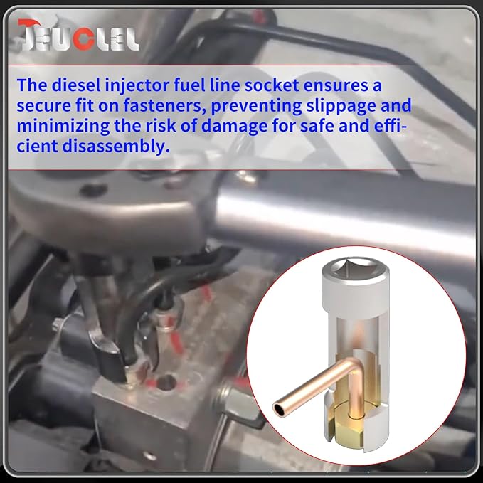 15mm 3/8" Drive Diesel Injector Fuel Line Socket, Flare Nut Wrench | Fastener Bent Pipes, Wired Temperature Sensors, EGT Sensor, Thermo Switches, ABS Tubes, Strut Nut Extractor