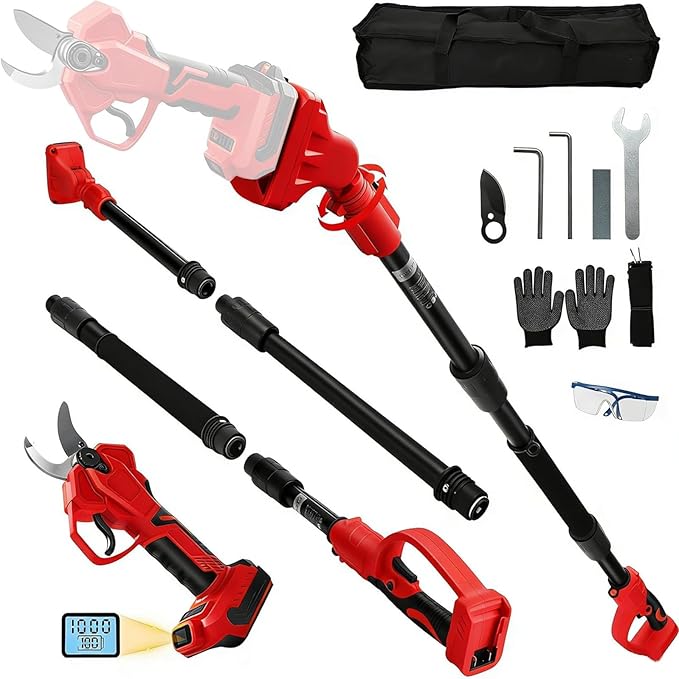 Pole Pruning Shears Compatible with Milwaukee 18V Battery(No Battery), Brushless Cordless Pruners with 8 Ft Extension Pole, 1.3" Cutting Diameter, SK5 Blade, LCD Display