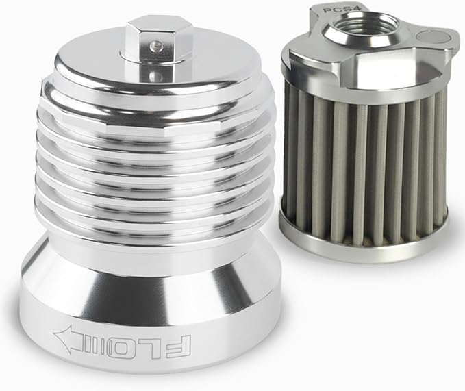 PC Racing FLO PCS4C Reusable Harley Oil Filter Aluminum Spin-On | Black Billet Aluminum, Magnetic Prefilter, High-Flow Stainless Mesh, Twin Cam & M8, Reusable Spin-On Filter