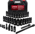LLNDEI 1/2" Drive Deep Impact Socket Set 37Pcs SAE/Metric CR-MO | 3/8"-1-1/4" & 8-24mm, Spark Plug 16/21mm, Universal Joint & Extensions, for Auto, Truck & Heavy Equipment