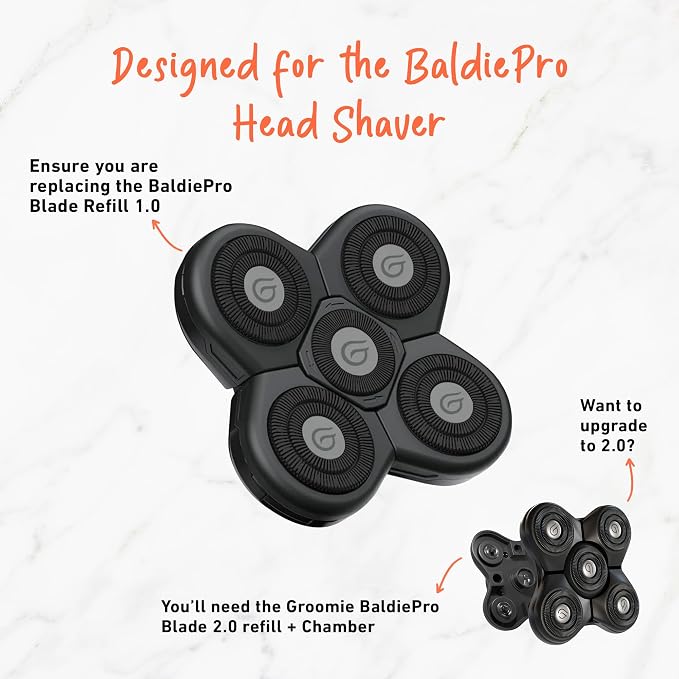 Groomie BaldiePro Cordless Bald Head Shavers for Men, Blade Refill - Waterproof Electric Head Shavers Replacement Head - Men's Rotary Head Razor for Bald Men for Smooth Shave