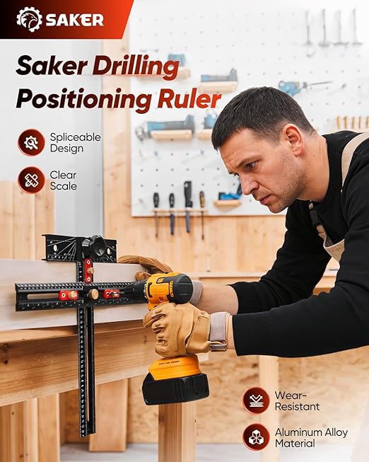 Saker 4-in-1 Scriber Marking Line Ruler, 29.5in Spliceable Extended T Square, Precision Line Drawing & Drilling Positioning Tool, Cabinet Hardware Jig with Angle Adjustment for Woodworking