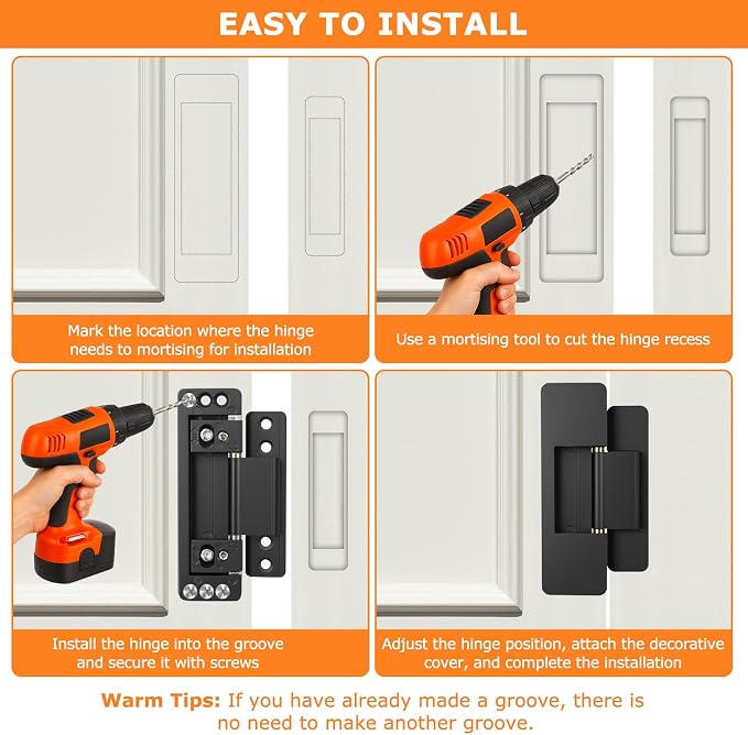 Hidden Door Hinges, 2Pack Adjustable Heavy Duty Concealed Hinges 110Lbs Load-Bearing Invisible Hinge Hidden Hinges for Secret Doors, Bookcase, Shelf & Murphy Door Hinge Kit