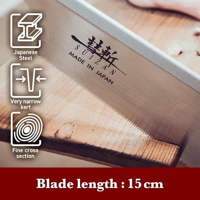 SUIZAN Dozuki Dovetail Saw 6" Rip Cross Cut - Japanese Pullsaw Hand Saws | Professional Pull Saw for Woodworking Joinery Tenon Furniture Making DIY Tools Fine Wood Cut Miter Sharp Replaceable Blade