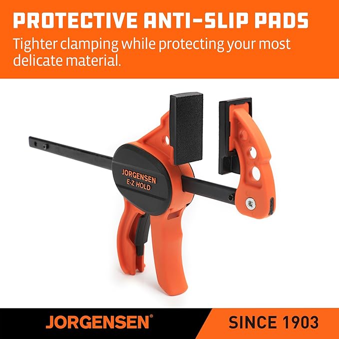 Jorgensen E-Z Hold Clamps 4 Inch Bar Clamps 2 Pack, One Hand Clamp Quick Grip, Mini Bar Clamps for Woodworking, Bar Clamps for Woodworking, Hobby Craft Woodworking Clamps