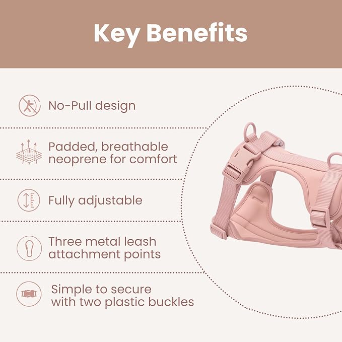 No Pull Dog Harness and Leash Set 3-in-1 Adjustable Anti Pull Dog Harness with Hands-Free Matching Leash,Poop Bag Holder,Easy Walk Dog Harness Extra Small Sized Dog(Pink Sand)