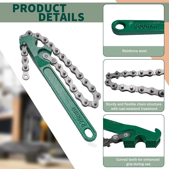 6 Pcs Large Reversible Chain 12 Inch 16 Inch 9 Inch Adjustable Heavy Duty Chain Wrenches Oil Filter Wrench Sturdy Carbon Steel Pipe Fittings Spanner Tool for Ratcheting Universal