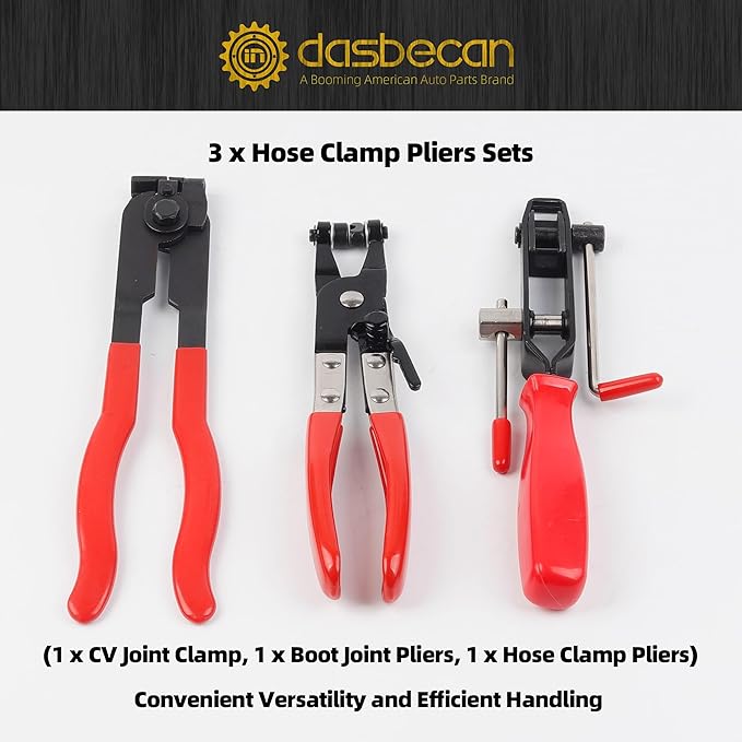 Dasbecan Upgraded Pneumatic CV Boot Expander Tool, CV Boot Clamp Tool Kit | Universal CV Axle Boot Spreader with 3 CV Joint Boot Clamp Pliers , 1 Boot, 15 Clamps and 4 1/4" NPT Air Hose Nipple
