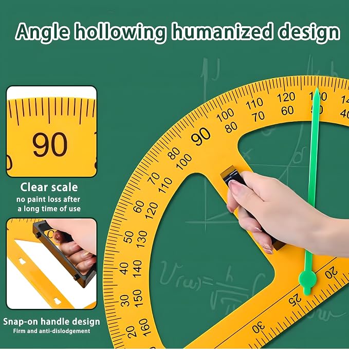 Magnetic Teaching Ruler Set with Multi-Functional Geometry Tools Durable ABS Plastic for Whiteboard Classroom Projects Student Teacher Math Supplies (Yellow 2pcs)
