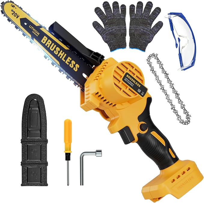 Cordless Mini Chainsaw 8 Inch for Dewalt 20V MAX Battery Powered (NO Battery), Electric Chainsaw, Cordless Hand Chainsaw, Portable Small Rechargeable Pruning Chain Saw for Wood Cut Tree Trimming