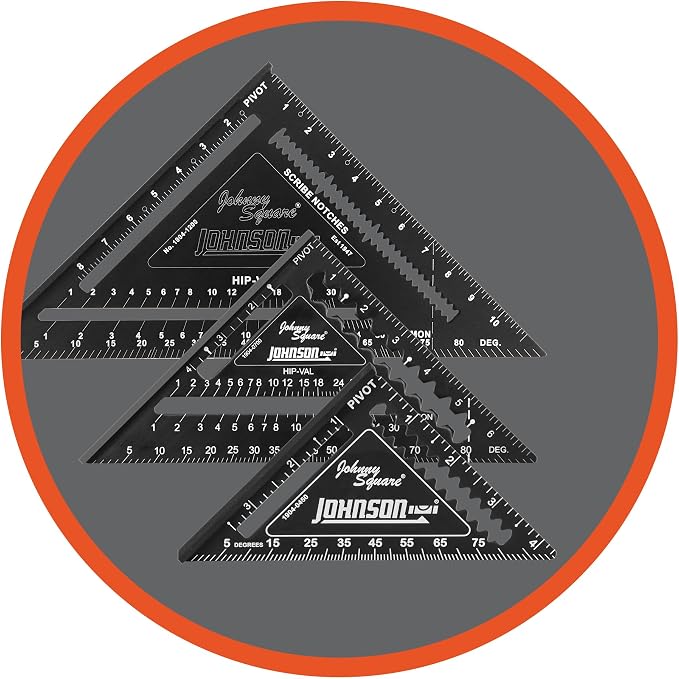Johnson Level & Tool 1904-0700 Johnny Square Professional Easy-Read Aluminum Rafter Square, 7", Black, 1 Square