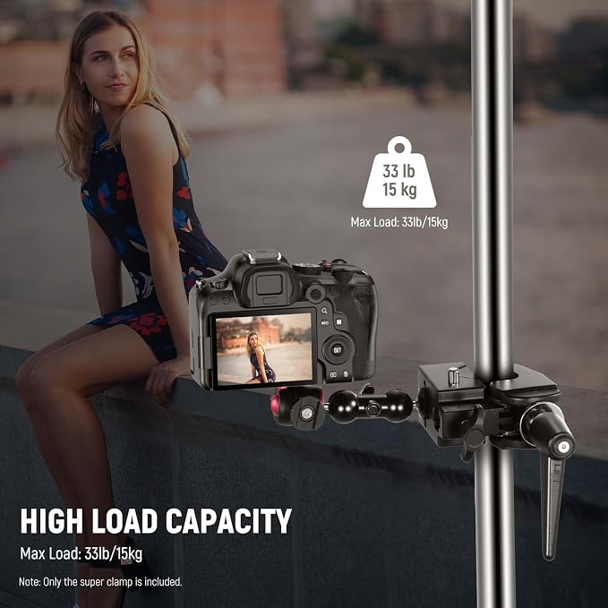 NEEWER Super Clamp with 5/8" Stud, Spring Lock, 2.4"/6cm Jaw Grip Heavy Duty Crab Pole Clamp for Round Pipe Flat Surface, for Photography Studio Camera & Lighting Mounting, Max Load 33lb/15kg, UA017