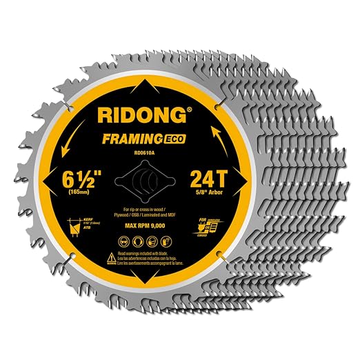 6-1/2 Inch Circular Saw Blade, 24-Tooth with 5/8" Arbor ATB Framing Saw Blade for Cutting Wood (6.5" 10-Pack)