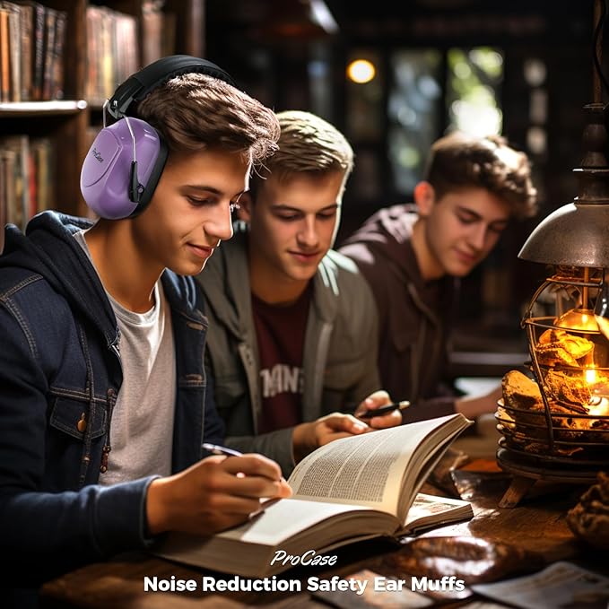 ProCase Noise Reduction Ear Muffs, Sound Proof Ear Protection, NRR 28dB Noise Cancelling Headphones for Adults Kids Autism, Hearing Protection for Mowing -2 Packs, Purple&Black
