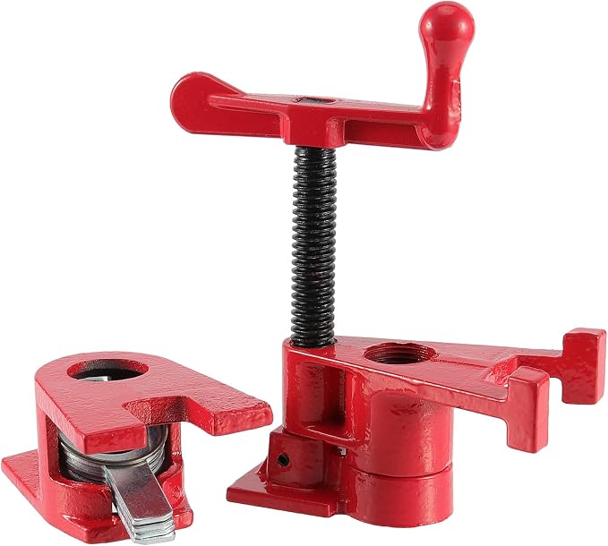 4 Pack 3/4 Inches Pipe Clamp, Wood Gluing Pipe Clamp Set, Heavy Duty Woodworking Cast Iron Clamp for Metalworking, Woodworking and Frame Assembly, Red