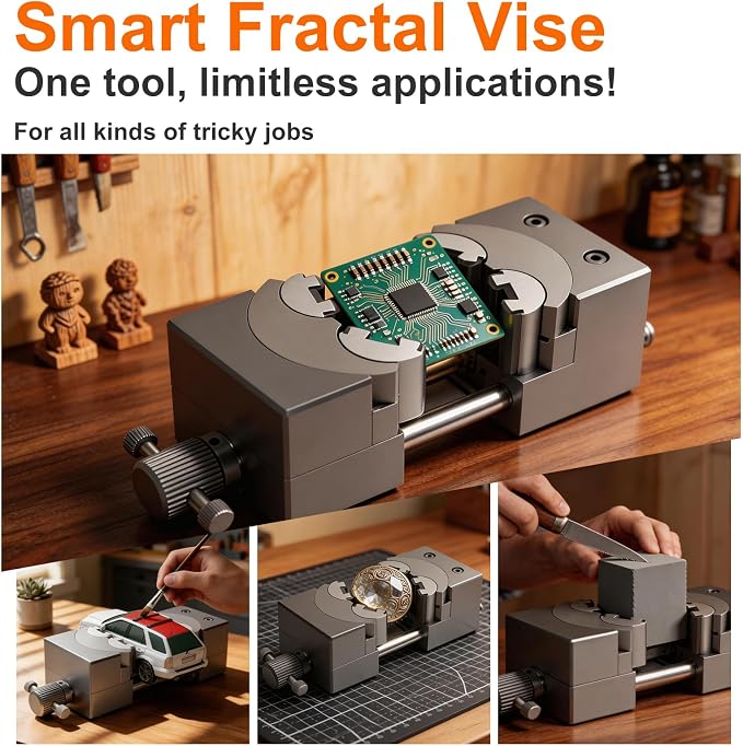Smart Fractal Vise,Mini Vise Clamp Small Bench Vise,Heavy Duty Self-adjusting Aerospace-grade Aluminum Alloy&Precision CNC Machined,Machinist Portable Vise for Crafts/JewelryMaking/Modeling/DIY/Repair