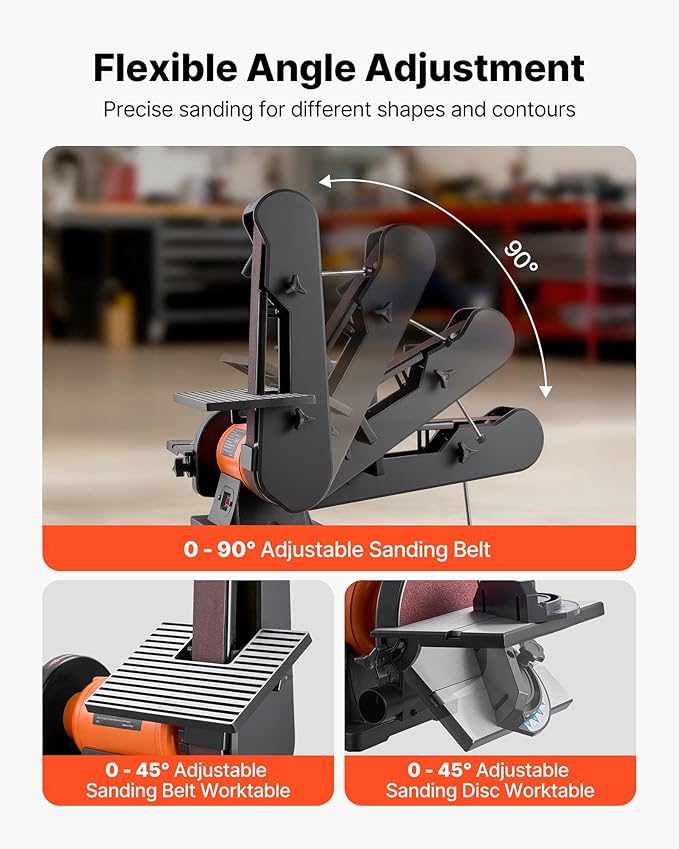VEVOR 6" Disc Sander & 2" x 42" Belt Sander, 420W Professional Bench Belt Disc Sanders Combo with Multiple Angle Adjustments for DIY Woodworking, Furniture Refinishing, Knife Sharpening