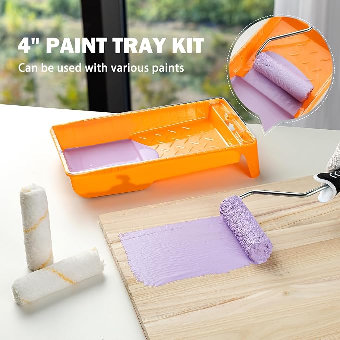 Mister Rui 4 Inch Paint Tray Liners - 20 Disposable Paint Pan Liners with Plastic Paint Tray, Small Paint Trays for Roller Brushes, Ideal for Home Painting, Trim Work, and Touch-Ups