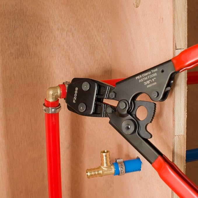 PEX Cinch Clamp Crimping Tool,Pex Crimp Kit for 3/8" to 1" Stainless Steel Clamps Including 20pcs 1/2",10pcs 3/4" Clamps with Pipe Cutter,PEX Pipe Tubing Connect Tools Suit US F2098 Standards