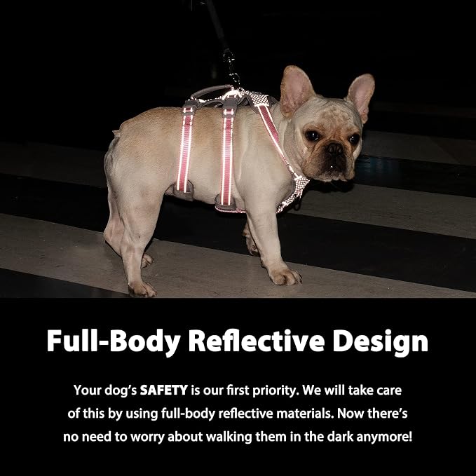 Escape Proof Dog Harness, No Pull Reflective Harness with Lift Handle, Adjustable Pet Vest with Front and Back Leash Clips for Small Medium Large Dogs Walking Hiking Training (Pink,XL)