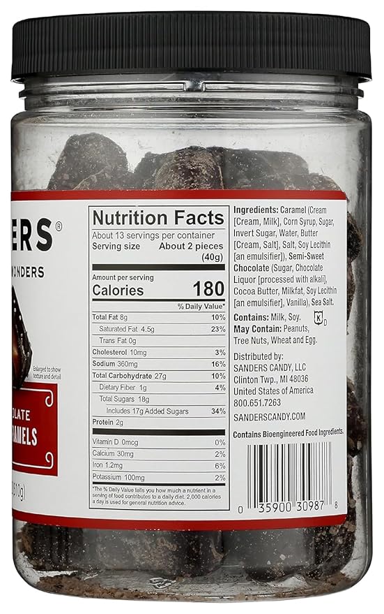 Sanders Thins Sea Salt Caramels Variety, Milk & Dark Chocolate, 18 oz Tubs (Pack of 2)