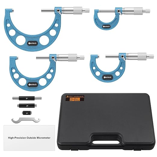Neoteck 0-4"/0.0001" Outside Micrometer 4PCS Hardened Steel Precision Mechanical Micrometer Set with 1"/2"/3"Calibration Standards Wrench and Case for Machining, Automotive, Inspection