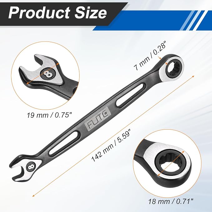 HARFINGTON Ratcheting Combination Wrench 8mm Stubby Wrench Metric High Carbon Steel Double 12-Point Box Open-Ended Ratchet Spanner Tool for Household Garage Workshop Auto Repairs, Black