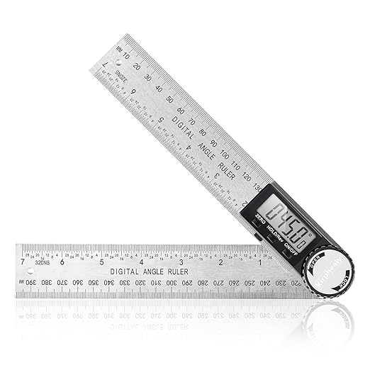 Digital Angle Finder Protractor, 7inch 200mm Angle Gauge Professional Measuring Tool, Third Generation Adjustable Angle Ruler, Quick Display for Carpentry Construction (Stainless Steel)