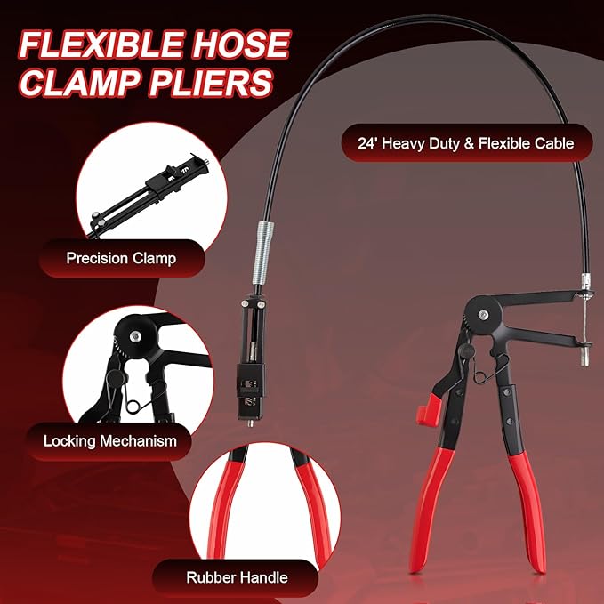 18PCS Hose Clamp Pliers, Hose Clamp Removal Tool Kit with Long Reach & Flexible Wire Tools for Fuel, Oil, Coolant, Radiator Hoses and Electrical Disconnect