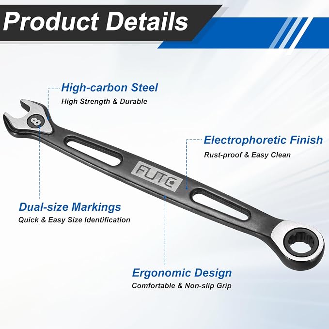 HARFINGTON Ratcheting Combination Wrench 8mm Stubby Wrench Metric High Carbon Steel Double 12-Point Box Open-Ended Ratchet Spanner Tool for Household Garage Workshop Auto Repairs, Black