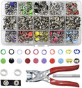 200 Set Snap Fastener Tool 10 Colors Solid &Hollow Mixed Diameter 9.5mm Metal Eyelets Shoes Clothes Crafts with Heavy-Duty Pliers