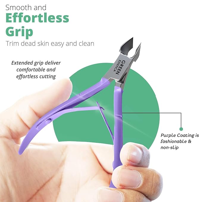 Professional Cuticle Trimmer Nail Cuticle Cutter Stainless Steel Cuticle Nippers with Sharp Blades Double Spring Manicure Tools for Nail Care Pedicure Home Spa (Purple - Pusher Included)