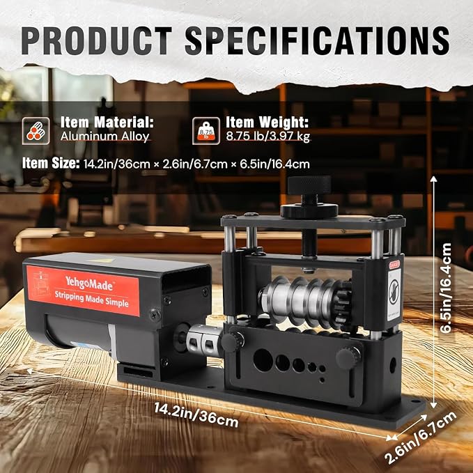 Automatic Wire Stripper Machine with Upgraded Motor, Electric Cable Stripping Tool Featuring 6 Channels and 5 Carbide Blades for Efficient Copper Wire Recycling (250 MCM–14 AWG)