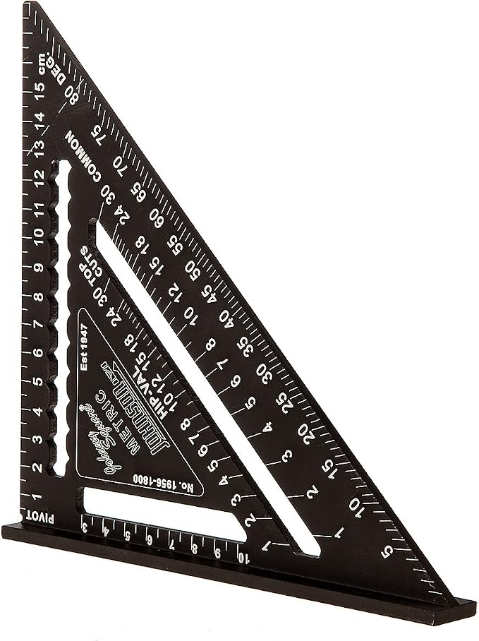 Johnson Level & Tool 1956-1800 Metric Johnny Square Professional Easy-Read Aluminum Rafter Square, 18cm, Black, 1 Square