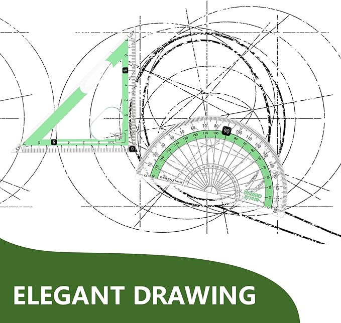 Compass Geometry Tool 9 Pcs Protractor and Compass Set Geometry Set Drawing Compass with Shatterproof Storage Box Includes Rulers Protractor Compass Eraser Pencil Sharpener Green