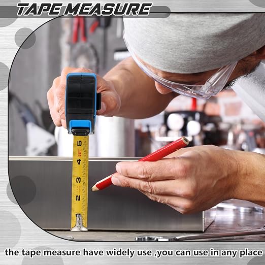 Youyole 12 Pack Tape Measure with Fractions 1/8 Steel Measuring Tape Retractable Easy Read Measurement Ruler Steel Power Blade (25 ft X 1 in,Blue)