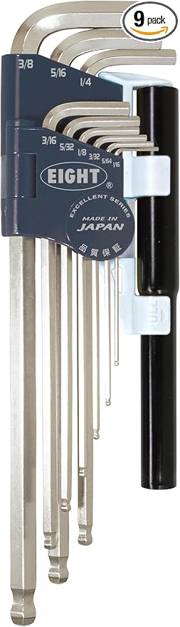 EIGHT TOOL TEL-S9NP TAPER HEAD HEX KEY EXTRA LONG SET, INCH, 9PC 1/16-3/8" W/EXTENSION PIPES