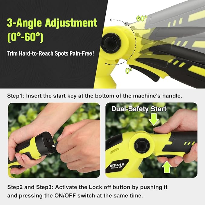 KITLUCK 8V Cordless 2-in-1 Grass Shear & Hedge Trimmer,Handheld Electric Grass Trimmer Hedge Shears/Grass Cutter with 2.0Ah Rechargeable Power and Type-C Cable for Yard, Garden, Lawn Care