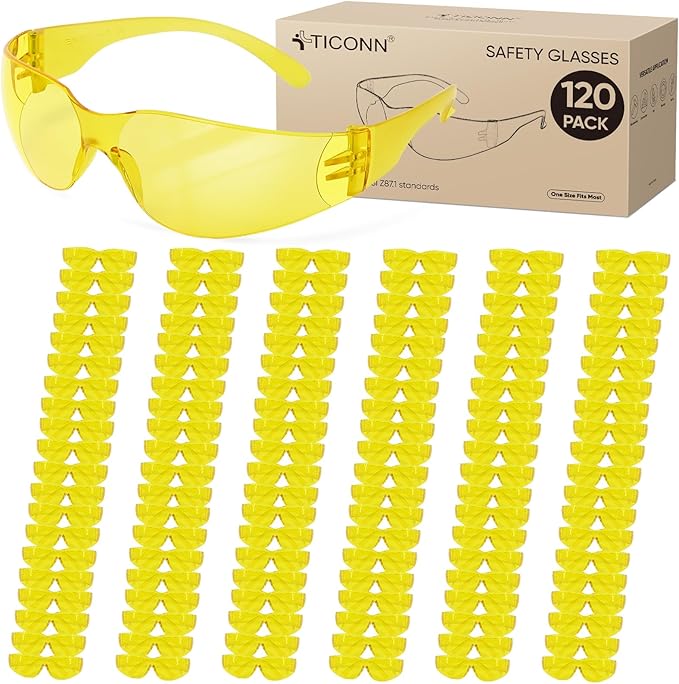 TICONN Clear Safety Glasses for Men and Women, Safety Goggles with Scratch Impact Resistant Meets ANSI Z87.1 Standard