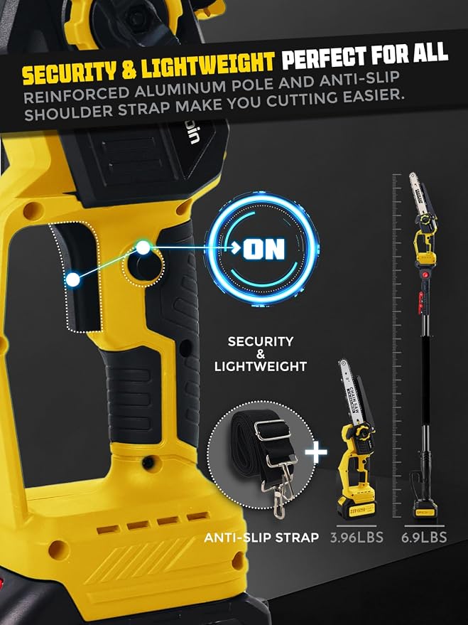2-in-1 Electric Pole Saw & Mini Chainsaw, 8 & 6 Inch Blade for Tree Trimming, 16 FT Telescopic Reach, Auto Oiling & Tool-Free Tension, 2 Pack 4000mAh Battery Powered for Yard Branch Cutting