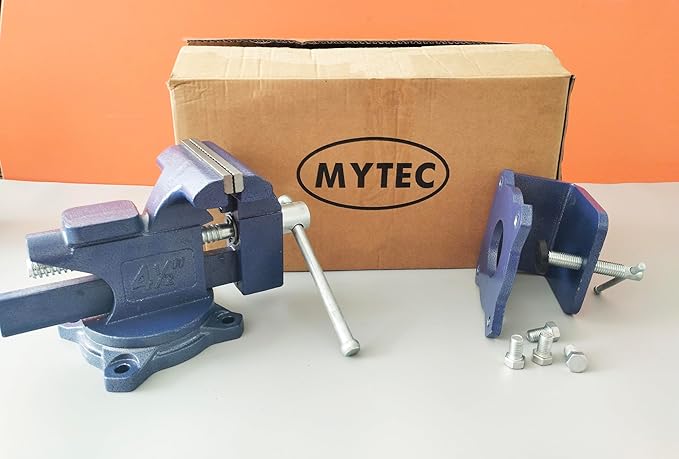 MYTEC 2-In-1 Work Bench Vise, Upgraded Multi-Purpose Table Vice, Universal Rotate 270°Work Clamp-On Vise, 4.5" blue