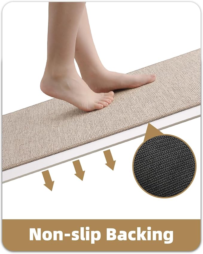 Color&Geometry Washable Kitchen Floor Mats Set,Extra Long Absorbent Non Slip Kitchen Runner Rug for Front Sink, Laundry, Hallway, 24"x36"+24"x83", Greige