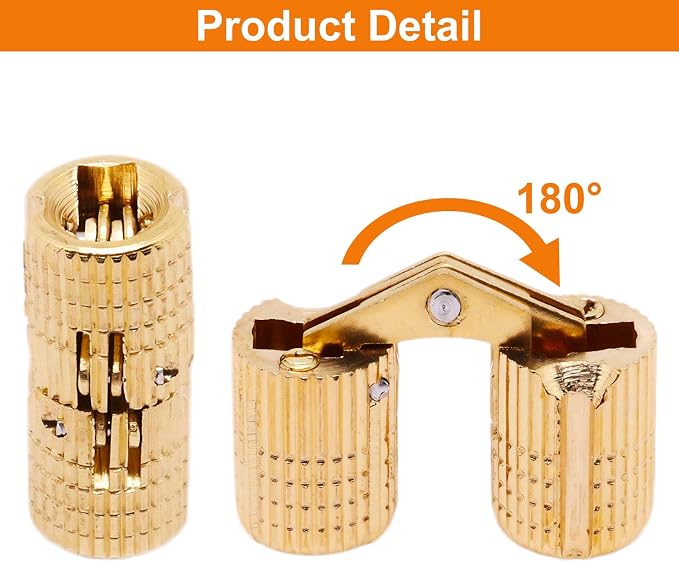 8mm Hidden Brass Barrel Hinges 180 Degree Opening Angle Cabinet Hinges for DIY Jewelry Box Hand Craft 8 Pack