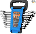 HORUSDY Combination Ratchet Wrenches Set with SAE | 8 Pieces Wrench Set with Wrench Organizer | 72-Tooth | 5° Swing Arc | 1/4" - 11/16" | Chrome Vanadium Steel