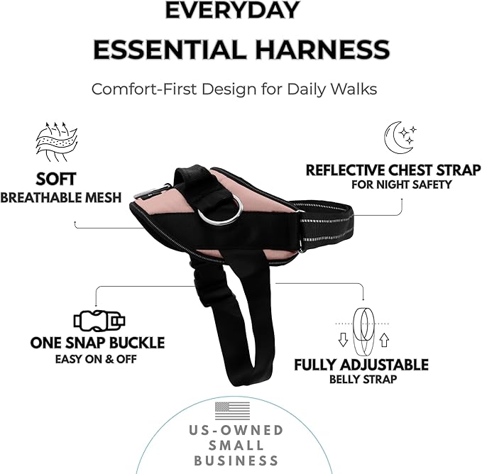 ShawnCo Essential Dog Harness, No-Pull Pet Vest (Rose Gold,XS) | 3 Leash Clips, Easy On, No-Choke, Reflective, Adjustable Fit, Padded Comfort, Control Handle, For Small, Medium & Large Dogs