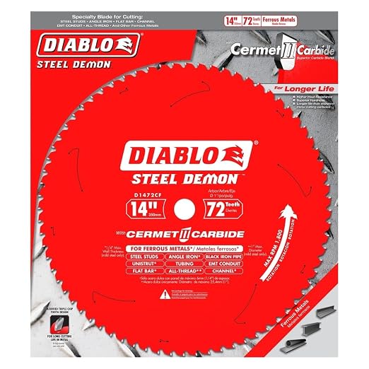 Diablo Steel Demon Cermet II Saw Blade for Medium Metal - Triple Chip Cutting Action - 14" x 72-Teeth, 1800 Max RPM - D1472CF