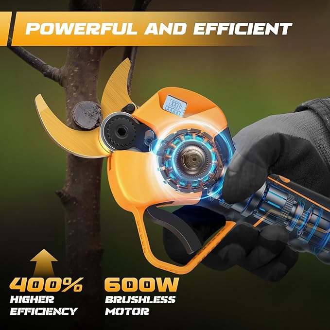 Takuoo 2-in-1 Pole Pruning Shears Cordless, 1.6" Cutting Diameter Electric Pruning Shears with Extension Pole, 21V 2×4.0Ah Battery Powered Pruner, 13.7FT Reach Power Pole Pruner for Tree Trimming