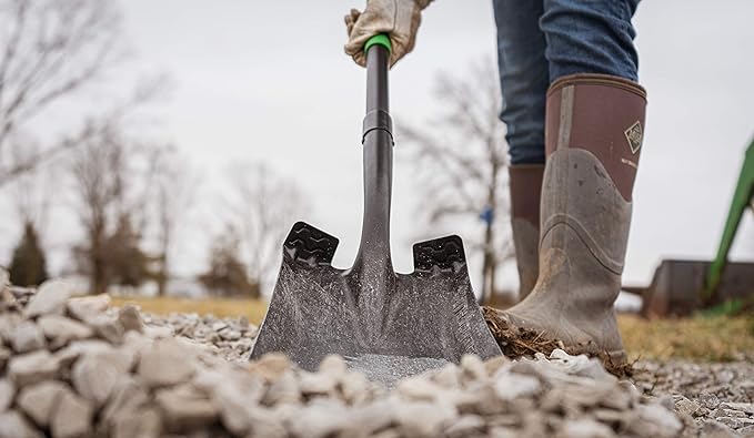 Hooyman Transfer Shovel with Heavy Duty Carbon Steel Head Construction, Ergonomic No-Slip H-Grip, Oversized Steps, and Square Nose Head for Gardening, Land Management, Yard Work, Farming and Outdoors