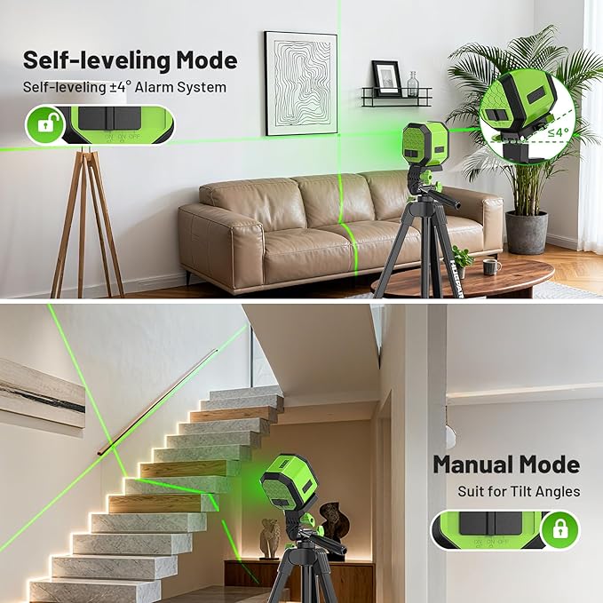 Laser Level with 60 Inch Tripod, Fathers Day Dad Gifts, Huepar 100Ft Self Leveling Laser Level Rechargeable Green Cross Line Lazer Leveler Tool for Picture Hanging, Magnetic Bracket & Target Plate